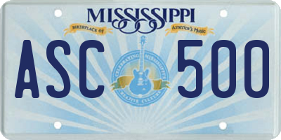 MS license plate ASC500