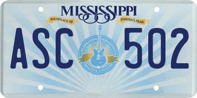 MS license plate ASC502