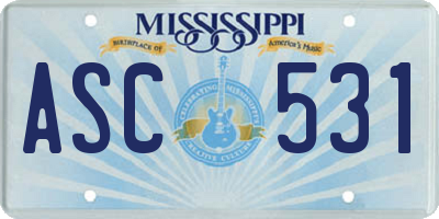 MS license plate ASC531