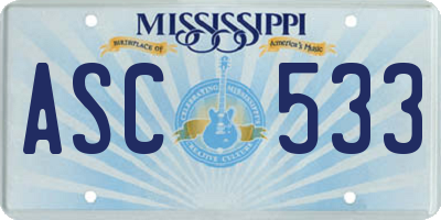 MS license plate ASC533