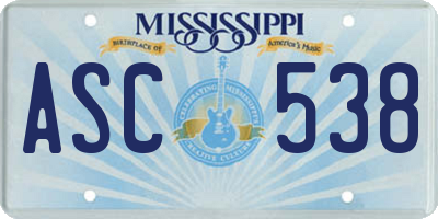 MS license plate ASC538