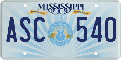 MS license plate ASC540