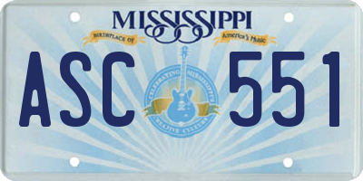 MS license plate ASC551