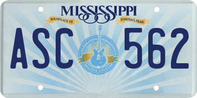 MS license plate ASC562