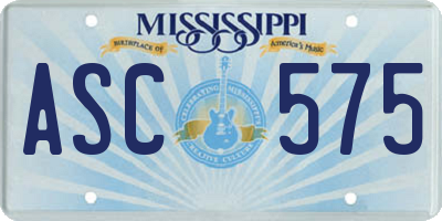 MS license plate ASC575