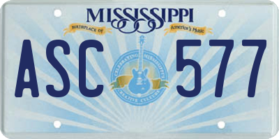 MS license plate ASC577