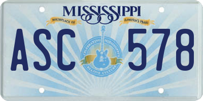 MS license plate ASC578