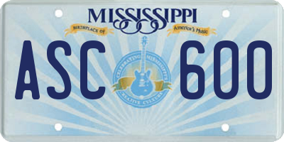 MS license plate ASC600