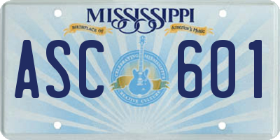 MS license plate ASC601