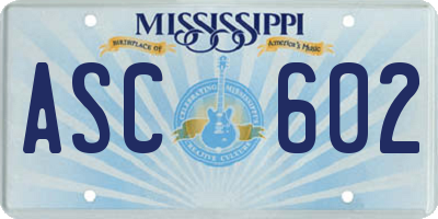 MS license plate ASC602