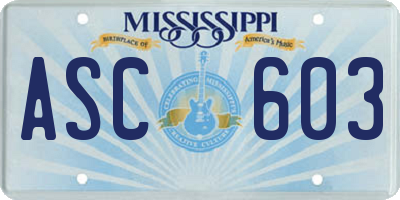 MS license plate ASC603
