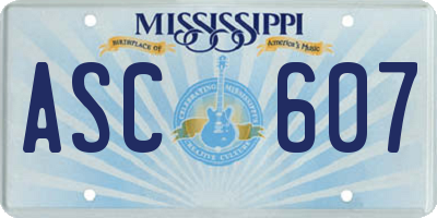 MS license plate ASC607