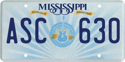 MS license plate ASC630