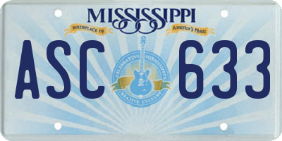 MS license plate ASC633