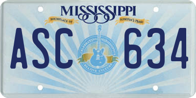 MS license plate ASC634