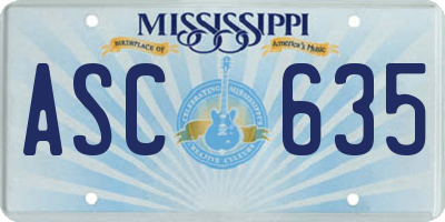 MS license plate ASC635