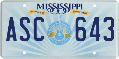 MS license plate ASC643