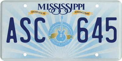 MS license plate ASC645