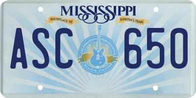 MS license plate ASC650