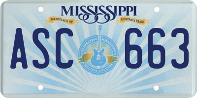 MS license plate ASC663