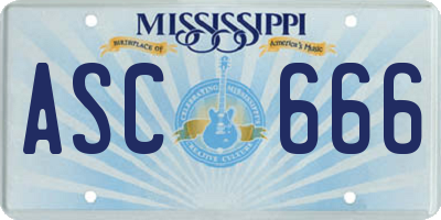 MS license plate ASC666
