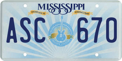 MS license plate ASC670
