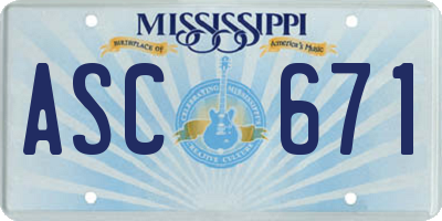 MS license plate ASC671