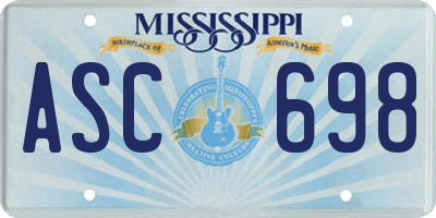 MS license plate ASC698