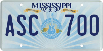 MS license plate ASC700