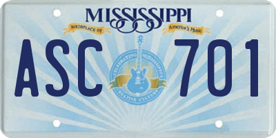 MS license plate ASC701