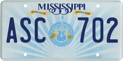 MS license plate ASC702