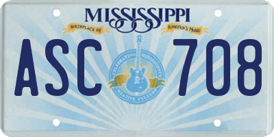 MS license plate ASC708