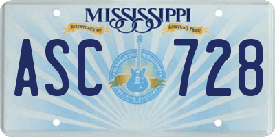 MS license plate ASC728