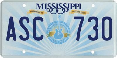 MS license plate ASC730