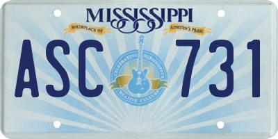 MS license plate ASC731