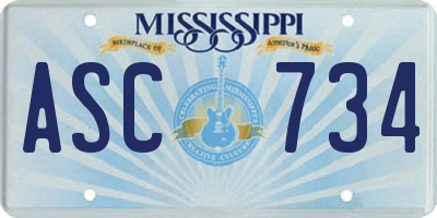 MS license plate ASC734