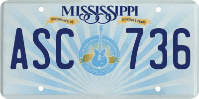 MS license plate ASC736