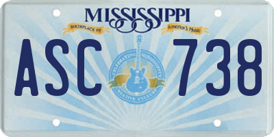 MS license plate ASC738