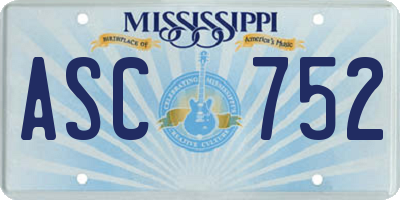 MS license plate ASC752