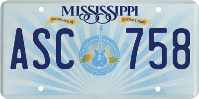 MS license plate ASC758