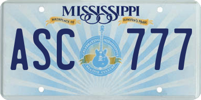 MS license plate ASC777
