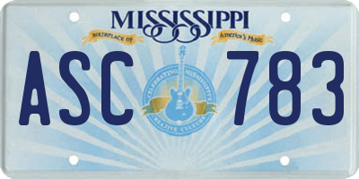 MS license plate ASC783