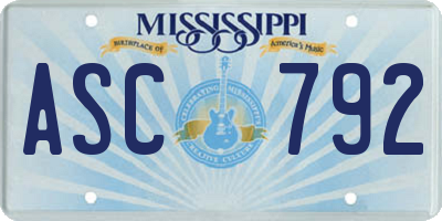 MS license plate ASC792
