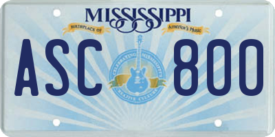 MS license plate ASC800
