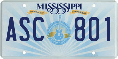 MS license plate ASC801