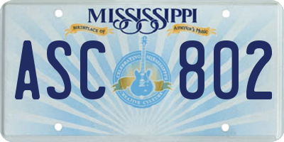 MS license plate ASC802