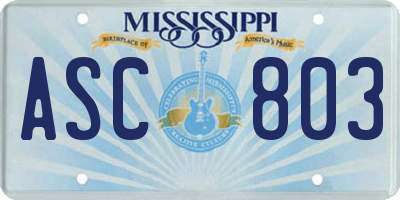 MS license plate ASC803