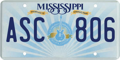 MS license plate ASC806