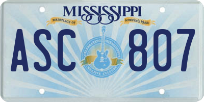 MS license plate ASC807