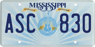 MS license plate ASC830